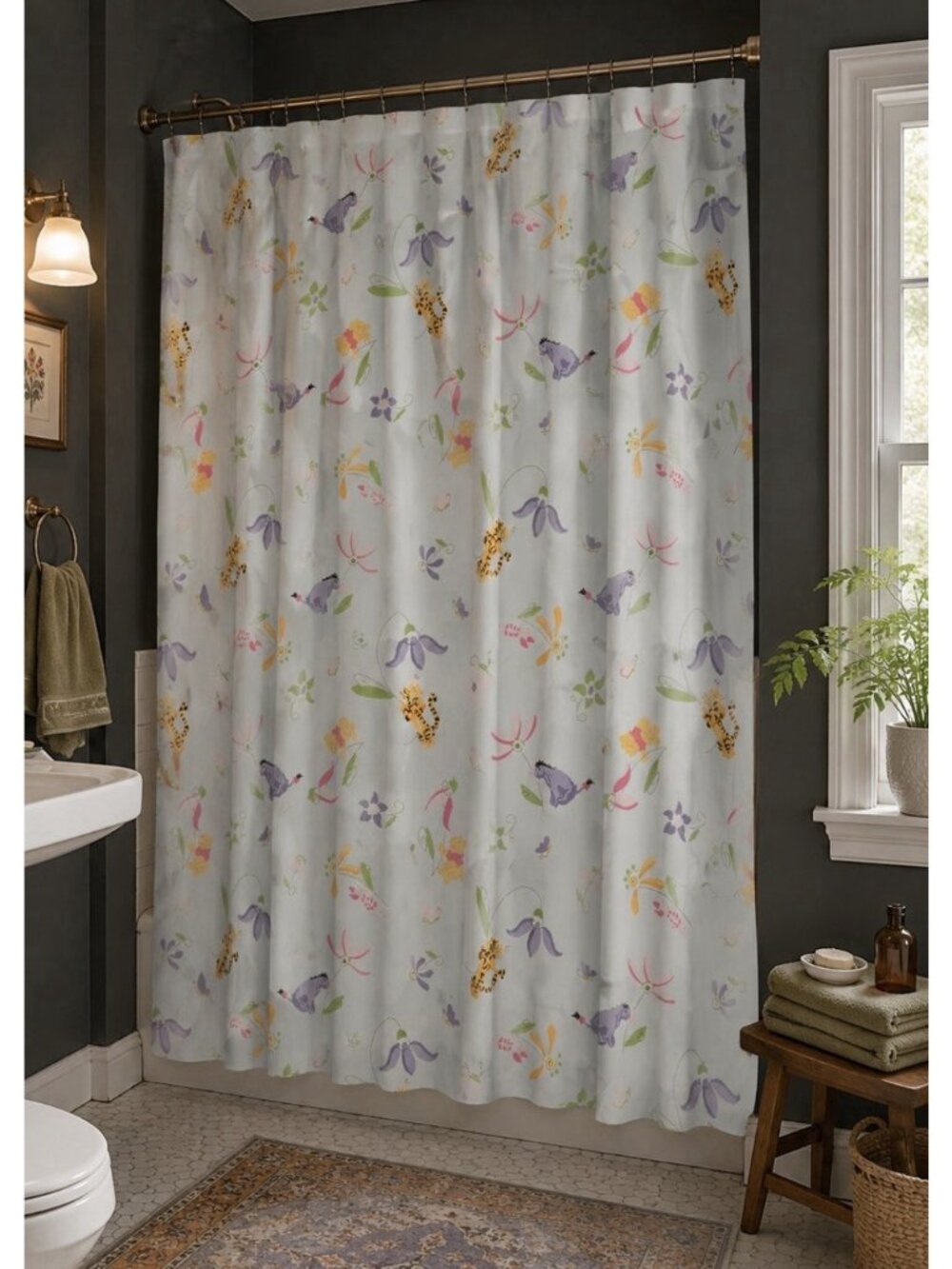 Vintage Disney Store WINNIE THE POOH & Friends Cotton Shower Curtain 72x72 NEW